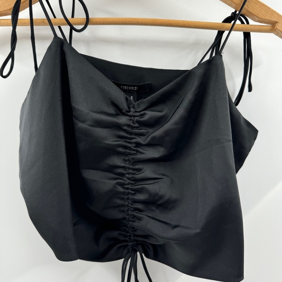 Forever 21 Black Satin Cropped Top with Tie Straps, Size Medium - Picture 2 of 7
